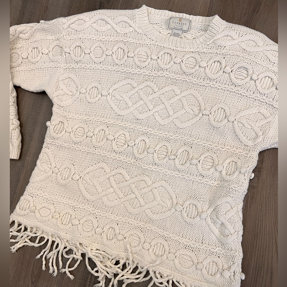 Vtg 90s Express Tricot Hand Knitted Chunky Knit Sweater